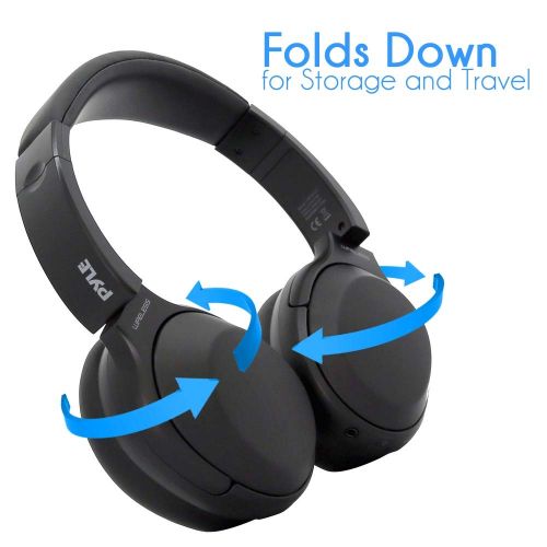  Pyle Over-Ear Active Noise Canceling Headphones - Wireless Bluetooth Audio Streaming & Call Microphone - Travel Collapsible & Rechargeable Battery - Extreme Sound Isolation for Airplane