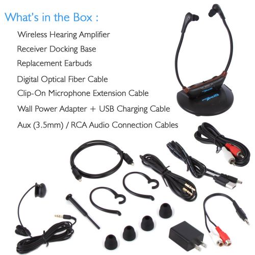  Pyle 2.4GHz Digital Wireless Tv Headset Headphone System and Hearing Assistance - Hearing Amplifier - Works with All Tvs