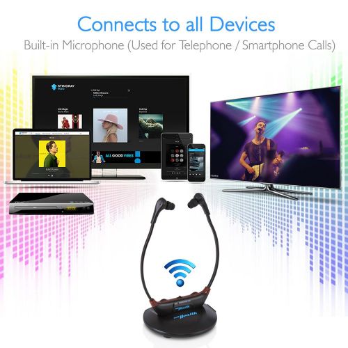  Pyle 2.4GHz Digital Wireless Tv Headset Headphone System and Hearing Assistance - Hearing Amplifier - Works with All Tvs