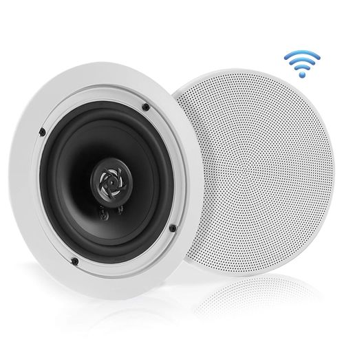  Pyle 5.25” Pair Bluetooth Flush Mount In-wall In-ceiling 2-Way Speaker System Quick Connections Changeable RoundSquare Grill Polypropylene Cone & Polymer Tweeter Stereo Sound 150