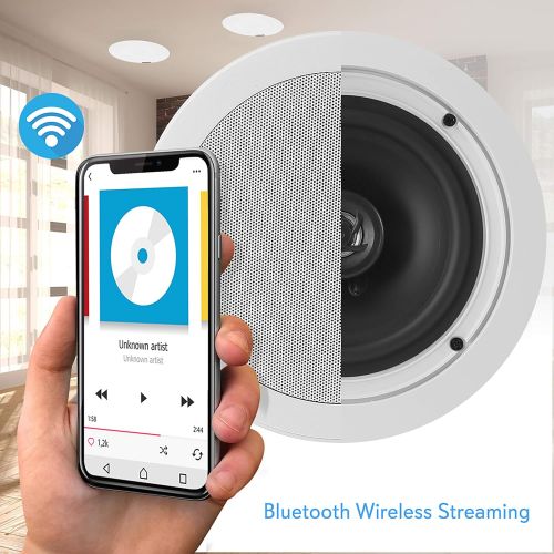  Pyle 5.25” Pair Bluetooth Flush Mount In-wall In-ceiling 2-Way Speaker System Quick Connections Changeable RoundSquare Grill Polypropylene Cone & Polymer Tweeter Stereo Sound 150