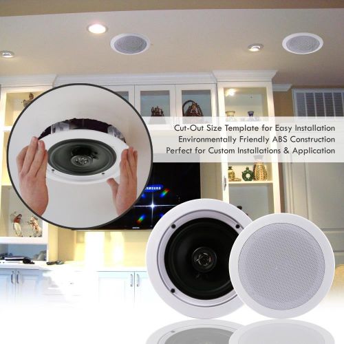  Pyle Pair 6.5” Flush Mount In-wall In-ceiling 2-Way Home Speaker System Spring Loaded Quick Connections Dual Polypropylene Cone Polymer Tweeter Stereo Sound 200 Watts (PDIC1661RD)