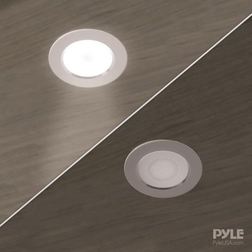  Pyle Ceiling Speakers, In-Wall  In-Ceiling Dual 3.5-Inch Speaker System, High-Compliance Tweeter, 2-Way, Flush Mount, Aluminum Frame Speaker Pair with Built-in LED Lights, White (