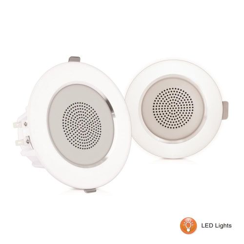  Pyle Ceiling Speakers, In-Wall  In-Ceiling Dual 3.5-Inch Speaker System, High-Compliance Tweeter, 2-Way, Flush Mount, Aluminum Frame Speaker Pair with Built-in LED Lights, White (