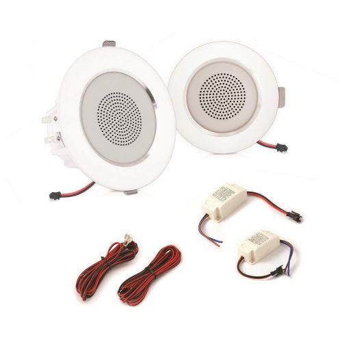  Pyle Ceiling Speakers, In-Wall  In-Ceiling Dual 3.5-Inch Speaker System, High-Compliance Tweeter, 2-Way, Flush Mount, Aluminum Frame Speaker Pair with Built-in LED Lights, White (