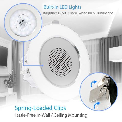  Pyle Ceiling Speakers, In-Wall  In-Ceiling Dual 3.5-Inch Speaker System, High-Compliance Tweeter, 2-Way, Flush Mount, Aluminum Frame Speaker Pair with Built-in LED Lights, White (