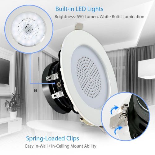  Pyle 3” Pair Bluetooth Flush Mount in-Wall in-Ceiling 2-Way Home Speaker System Built-in LED Lights Aluminum Housing Spring Loaded Clips Polypropylene Cone & Tweeter Stereo 100 Wat