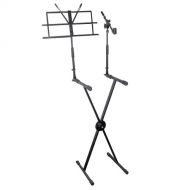 Pyle Portable Folding Piano Keyboard Stand - Black Ergonomic Universal Digital Studio Piano Rack Support, Electric Organ Standing Holder w Music Note and Microphone Holder, Adjustable