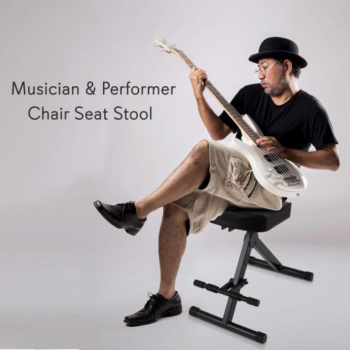  Portable Adjustable Musician Performer Stool - Folding Musicians Performance Chair, Drum Guitarist Keyboard Throne w Adjustable Padded Cushion Seat and Back, Foot Rest - Pyle PKST