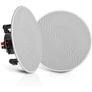 Pyle Pair 8” Flush Mount In-wall In-ceiling 2-Way Speaker System Spring Loaded Quick Connections Changeable RoundSquare Grill Stereo Sound Polypropylene Cone Polymer Tweeter 250 W