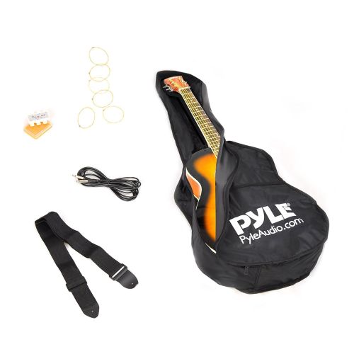  Pyle Acoustic Electric Grand Auditorium Guitar - 40” 6 String Linden Wood Slim Body Cutaway Sunburst Style wBuilt-in Pre Amplifier, Case Bag, Nylon Strap, Tuner, Picks, Great for Begin