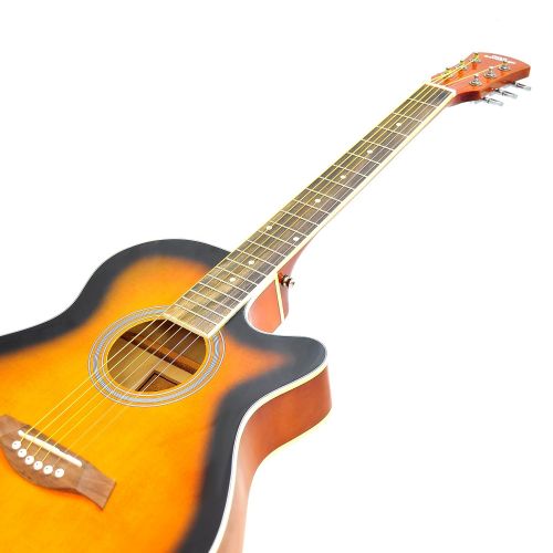  Pyle Acoustic Electric Grand Auditorium Guitar - 40” 6 String Linden Wood Slim Body Cutaway Sunburst Style wBuilt-in Pre Amplifier, Case Bag, Nylon Strap, Tuner, Picks, Great for Begin