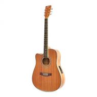 Pyle Left-Handed Acoustic Electric Dreadnought Guitar - 41” 6 String Mahogany Wood-Grain Cutaway Style w/Built-in Preamplifier, Case Bag, Nylon Strap, Tuner, Picks, Great for Beginner -