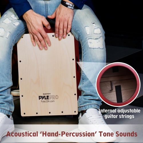  Pyle Jam Wooden Cajon Percussion Box, with Internal Guitar Strings (PCJD15)