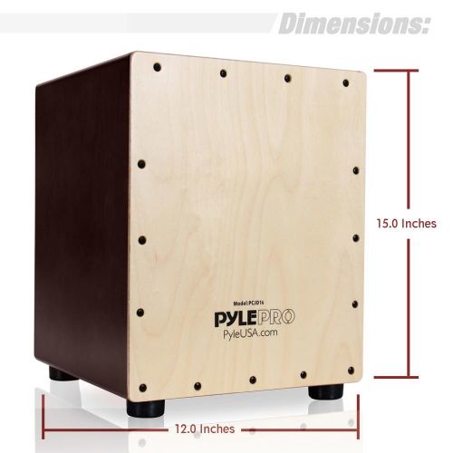  Pyle Stringed Birch Wood Compact Acoustic Jam Cajon - Wooden Hand Drum Percussion Box with Internal Guitar Strings, Deep Bass, Classic Slap, and Crackle Sound - For Kids, Teens, an