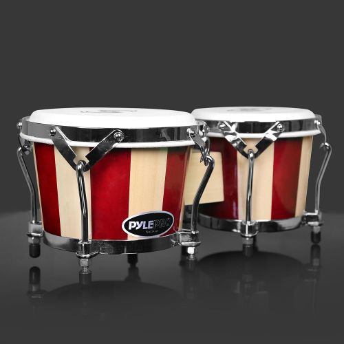  Pyle Hand Crafted Bongo Drums - Pair of Wooden Bongo Drums, 6.5 & 7.5 Inch - PBND10