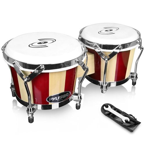  Pyle Hand Crafted Bongo Drums - Pair of Wooden Bongo Drums, 6.5 & 7.5 Inch - PBND10