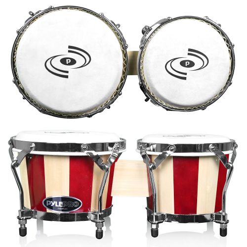  Pyle Hand Crafted Bongo Drums - Pair of Wooden Bongo Drums, 6.5 & 7.5 Inch - PBND10