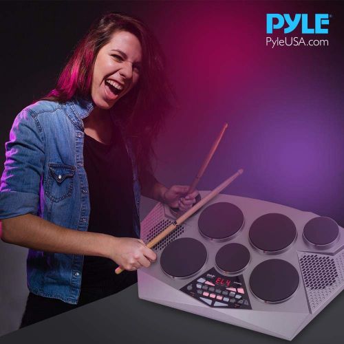  Pyle Pro Electronic Drum kit - Portable Electric Tabletop Drum Set Machine with Digital Panel, 7 Drum Pad, Hi-HatKick Bass Pedal Controller USB AUX -Tom Toms, Hi Hat, Snare Drums,