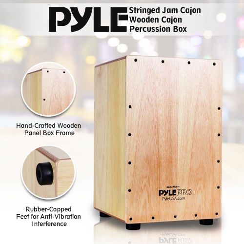  Pyle String Cajon - Wooden Percussion Box, with Internal Guitar Strings, Full Size (PCJD18)