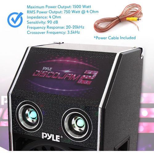  DJ Dance Passive Speaker System - 1500 Watts Power PA Stereo Dual 10” Woofer 3” Tweeter Full Range Stereo Sound Built-in Flashing Color Lights MP3 File Compatibility - Pyle PSUFM10