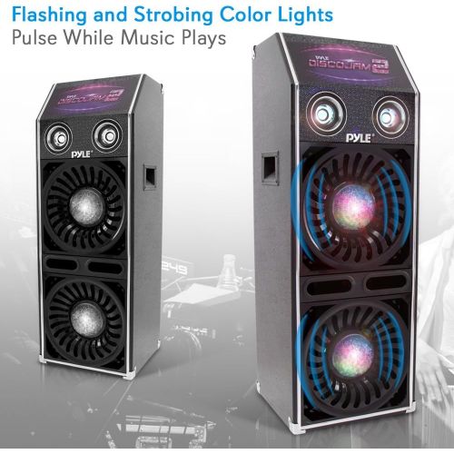  DJ Dance Passive Speaker System - 1500 Watts Power PA Stereo Dual 10” Woofer 3” Tweeter Full Range Stereo Sound Built-in Flashing Color Lights MP3 File Compatibility - Pyle PSUFM10