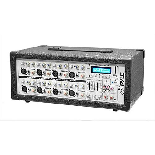  Pyle 8-Channel Bluetooth Audio PA Mixer [Multi-Source Audio Control] Powered System | Balanced Microphone & Line Inputs | USBSD Readers | 5-Band Graphic EQ (PMX840BT)