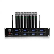 Pyle Professional 8 Channel UHF Wireless Microphone System 8 Handheld Mics Rack Mount Receiver Base RF & AF Radio/Audio Frequency Digital Display Independent Channel Volume Control