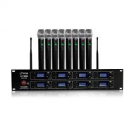 Pyle Professional 8 Channel UHF Wireless Microphone System 8 Handheld Mics Rack Mount Receiver Base RF & AF RadioAudio Frequency Digital Display Independent Channel Volume Control