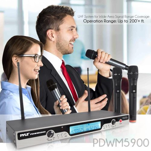  Pyle UHF Wireless Microphone System, Includes (2) Handheld Mics, Selectable Frequency, Rack Mountable (PDWM5900)