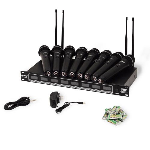  Pyle 8 Channel UHF Wireless Microphone & Rack Mountable Receiver Audio Sound System 8 Handheld Mics Independent Channel Volume Control LCD Digital Display Integrated Noise Filtrati