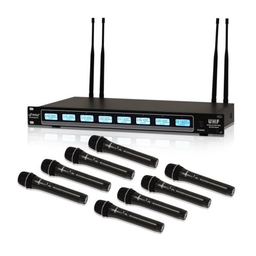  Pyle 8 Channel UHF Wireless Microphone & Rack Mountable Receiver Audio Sound System 8 Handheld Mics Independent Channel Volume Control LCD Digital Display Integrated Noise Filtrati