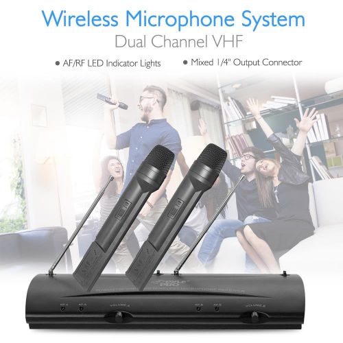  Pyle Pro Dual Channel VHF Professional Wireless Microphone System Set with 2 Handheld...