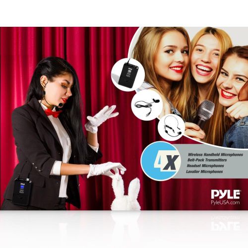  Pyle Professional 8 Channel UHF Wireless Microphone & Receiver System 4 Handheld Mics Belt Packs Transmitters Headsets & Lavalier Lapel Mics RF & AF RadioAudio Frequency Digital D