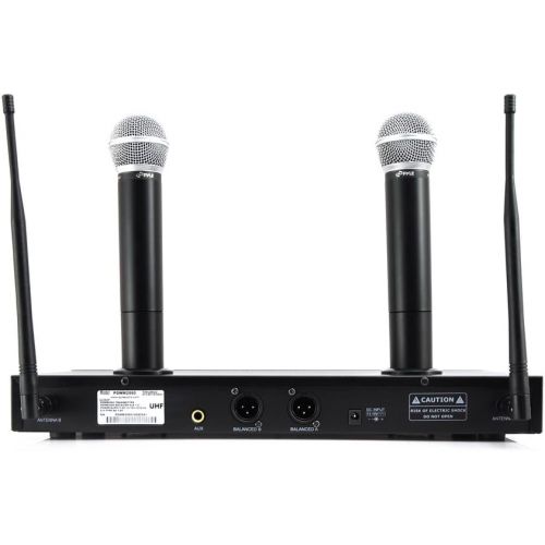  Pyle 16 Channel Wireless Microphone System - Portable UHF Digital Audio Mic Set with 2 Handheld Dynamic Mic, Receiver, Dual Detachable Antenna, Power Adapter - For Karaoke, PA, DJ Party