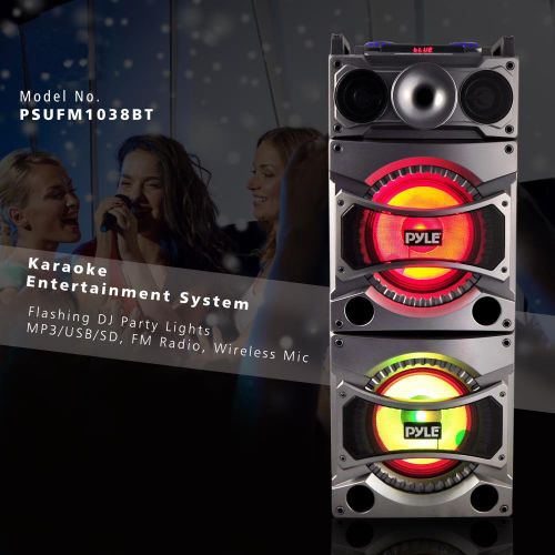  Pyle PSUFM1038BT Bluetooth PA Loudspeaker Karaoke Entertainment System, Wireless Mic