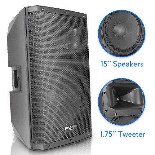  Pyle Bluetooth PA Monitor Speaker System - 1400 Watt Max 2 Way Indoor Outdoor Stage Loudspeaker w 15 Inch Subwoofer, 1.75 Tweeter, 38mm Stand Mount Support, XLR - For DJ Party On-Stage