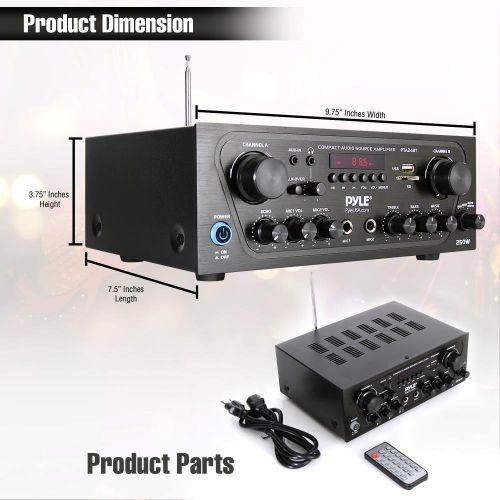  Pyle Upgraded Karaoke Bluetooth Channel Home Audio Sound Power Amplifier wAUX-in, USB, 2 Microphone Input wEcho, Talkover for PA, Black (PTA24BT)