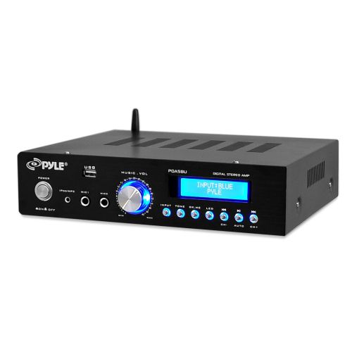  Pyle Wireless Bluetooth Home Power Amplifier - 200 Watt Audio Stereo Receiver w USB Port, AUX IN, AM FM Radio, DVD CD Player, 2 Karaoke Microphone Input, Remote - Home Entertainment Sy