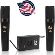 Bluetooth UHF Wireless Microphone System - Dual Rechargeable Mic Receiver Set - 2 Handheld Transmitter Mics, Receiver Base, USBAudio Cable, Adapter - PA Karaoke Dj Party - Pyle PD