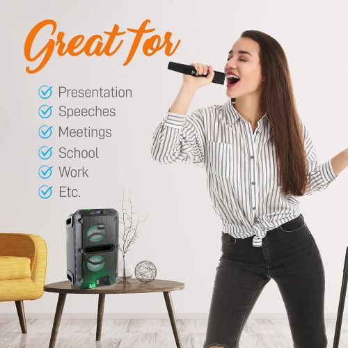  Bluetooth UHF Wireless Microphone System - Dual Rechargeable Mic Receiver Set - 2 Handheld Transmitter Mics, Receiver Base, USBAudio Cable, Adapter - PA Karaoke Dj Party - Pyle PD
