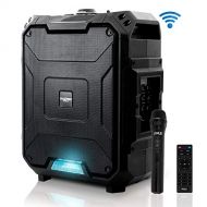 Pyle Portable Active PA Speaker System - 700W Wireless Bluetooth Compatible Battery Powered Rechargeable Outdoor Sound Speaker Karaoke Microphone Set w/ MP3 USB FM Radio AUX, DJ LED Lig