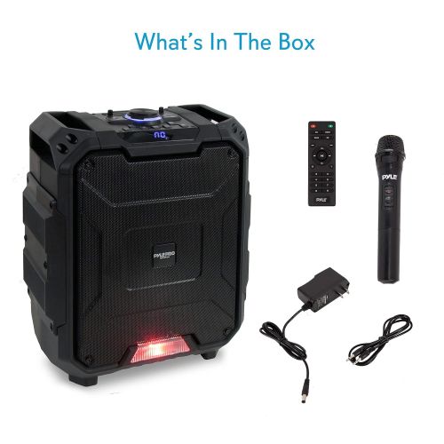  Pyle Portable Active PA Speaker System - 700W Wireless Bluetooth Compatible Battery Powered Rechargeable Outdoor Sound Speaker Karaoke Microphone Set w MP3 USB FM Radio AUX, DJ LED Lig