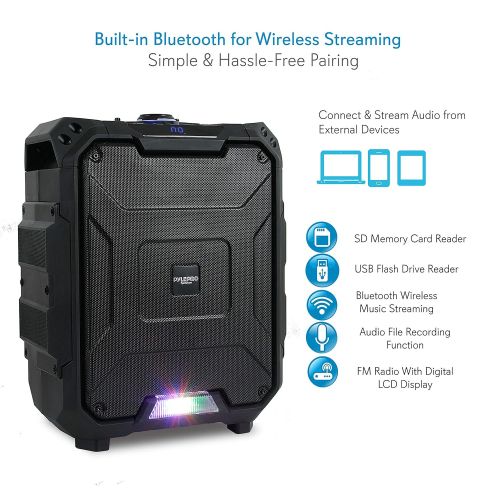  Pyle Portable Active PA Speaker System - 700W Wireless Bluetooth Compatible Battery Powered Rechargeable Outdoor Sound Speaker Karaoke Microphone Set w MP3 USB FM Radio AUX, DJ LED Lig