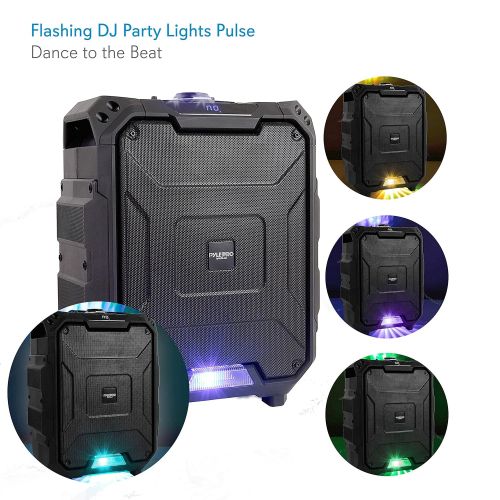  Pyle Portable Active PA Speaker System - 700W Wireless Bluetooth Compatible Battery Powered Rechargeable Outdoor Sound Speaker Karaoke Microphone Set w MP3 USB FM Radio AUX, DJ LED Lig