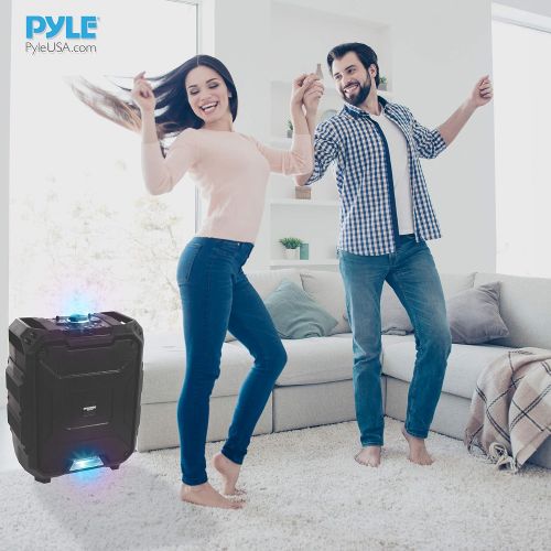  Pyle Portable Active PA Speaker System - 700W Wireless Bluetooth Compatible Battery Powered Rechargeable Outdoor Sound Speaker Karaoke Microphone Set w MP3 USB FM Radio AUX, DJ LED Lig