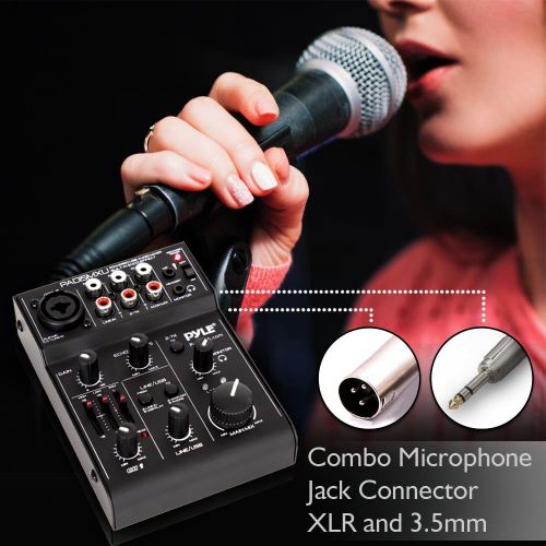  USB Audio MIxer DJ Controller - 3 Channel USB Mixer Sound Audio Recording Interface with XLR and 3.5 mm Microphone Jack, Line In RCA, Rechargeable Battery, Mix Monitoring, Pyle PAD