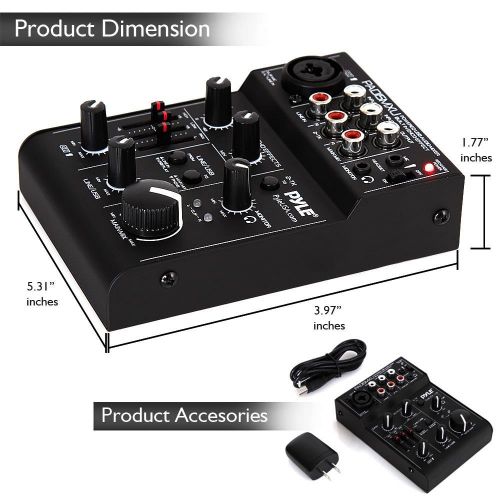  USB Audio MIxer DJ Controller - 3 Channel USB Mixer Sound Audio Recording Interface with XLR and 3.5 mm Microphone Jack, Line In RCA, Rechargeable Battery, Mix Monitoring, Pyle PAD