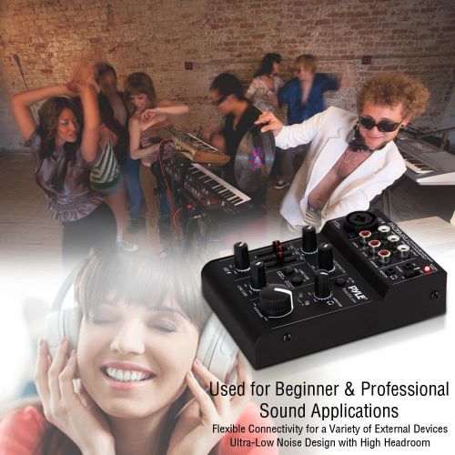  USB Audio MIxer DJ Controller - 3 Channel USB Mixer Sound Audio Recording Interface with XLR and 3.5 mm Microphone Jack, Line In RCA, Rechargeable Battery, Mix Monitoring, Pyle PAD