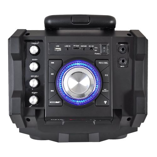  Pyle 500 Watt Outdoor Portable Bluetooth Karaoke Speaker System - PA Stereo with 8 Subwoofer, DJ Lights Rechargeable Battery Wireless Microphone, Recording Ability, MP3USBSDFM R